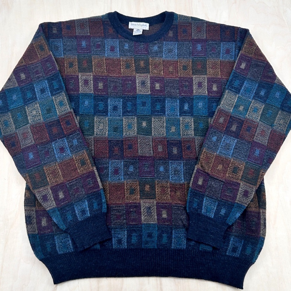 Vintage 90s Tricots St Raphael 3D Knit Coogi Style Sweater Mens L Grandpa Core